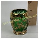 EAPG Green Glass Toothpick Holder with Gold Detail