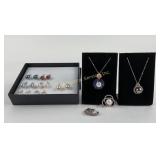 .925 Sterling Silver black pearl like necklace,