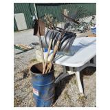 Metal Barrel With Snow Shovels, Metal Shovel, Hoe