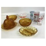 Tiara Sandwich Amber Glassware, Pyrex Friendship B