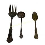 Silverplated Serving Fork, Ladle, Sterling Spoon