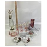 Silver Plated Wine Carafe, Pink Depression Glass S