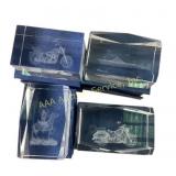 Laser Engraved Glass Blocks with Motorcycles