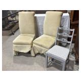 3 chairs, 2 dining, 1 wood