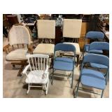 8 Chairs, wood, folding, Childs rocking chair