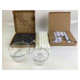 Pyrex Glass Bowls, Tea Lights, White Candle Tapers