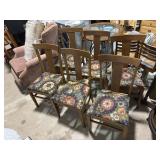 6 wood chairs, floral upholstery