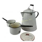 White Enamel Coffee Pot, Sauce Pans