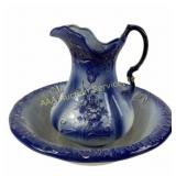 Prussia Blue Floral Pitcher and Basin