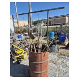 Metal Barrel With Metal Hang Bar Attached & Metal