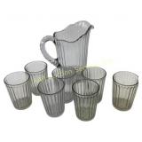 Uranium Glass Pitcher With 6 Tumblers