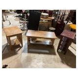 Oak coffee, side tables.