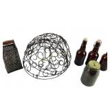 Glass Bottles, Metal Grater, Wire Baskets