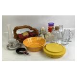 Ceramic Bowls, Glass Bottles, Milk Glass, Tupperwa