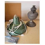 Hanging Green Enamel Light, Metal Oil Lamp Base