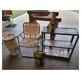 Metal Shelf, Lawn Chair, Buckets, Sawhorses