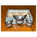 Zuni Inlay Thunderbird Pin and Earrings