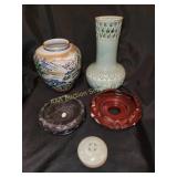 Asian Ceramic Vases, Stands, Lidded Box