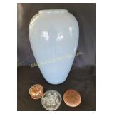 Light Blue Ceramic Vase, Flower Frogs