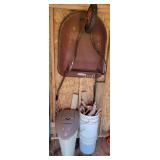 Wheelbarrow, Trash Bin, Buckets, Wood Pieces