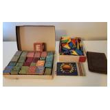 Wood Blocks, Crayon Pencils, Tangram wood Pieces,