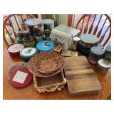 Decorative Tins, Wicker Baskets, Cutting Board
