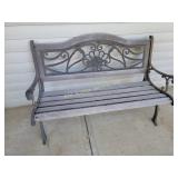 Metal and wood Bench With Ornate Backrest, 50 x 29