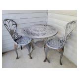 Cast iron Bistro Table 28 x 27.5in, With (2) Chair
