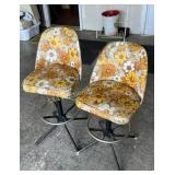 Floral Upholstered Swivel Bar Stools