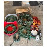 Wreaths, wood sled, Lights, cords , timers