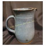 Blue Glazed Ceramic Pitcher, artist signed