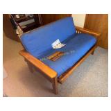 Wooden Futon Frame With Blue Mattress