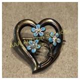 Heart-Shaped Pin With Blue Floral Design