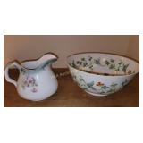 Porcelain Pitcher, Floral Bowl
