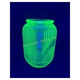 Green Ribbed Glass Jar, uranium