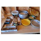 Kitchen Items, Utensils, Bowls, vinyl table cloth,