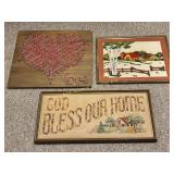 Cross stitch sampler, farmhouse, string art