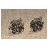Sterling Silver Filigree Floral Screw Back Earring