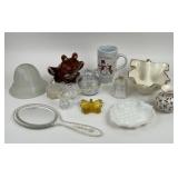 Hull USA Frog and Leaf Bowl, Glass Candleholders,