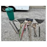 Rakes, shovels, tools, trashcan