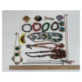 Costume Jewelry: Beaded necklaces, stone bracelets