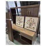 Framed Needlepoint Pictures (2), Wood Desk & 2