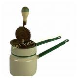 Cream Enamel Pans, Manual Egg Beater