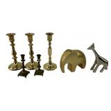 Brass Candle Holders (5), Giraffe and Elephant