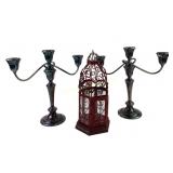 Gorham Silver Candelabras, Red Decorative Lantern
