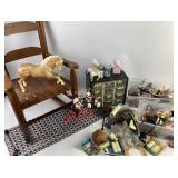 Wooden Rocking Chair, Horse Figure, Ceramic Birds,