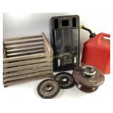 Wood Crate, Gas Can, Weights, Industrial Reel, Che