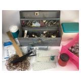 Metal Toolbox With Hardware, Chains, Tools