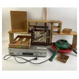 Sony VCR, Wooden Shelf w Apple Design, Tree Stand,
