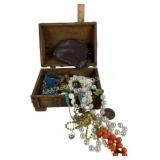 Wooden Jewelry Box With Costume Jewelry